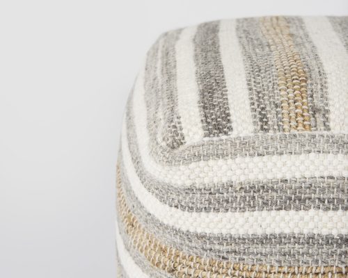 Mercana Aahana 16.0L x 16.0W x 16.0H White/Taupe/Gray Striped Hemp and Cotton Pouf - Image 7
