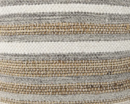 Mercana Aahana 16.0L x 16.0W x 16.0H White/Taupe/Gray Striped Hemp and Cotton Pouf - Image 9
