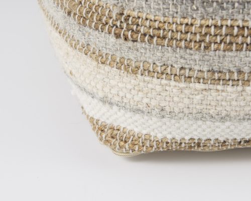 Mercana Aahana 16.0L x 16.0W x 16.0H White/Taupe/Gray Striped Hemp and Cotton Pouf - Image 10