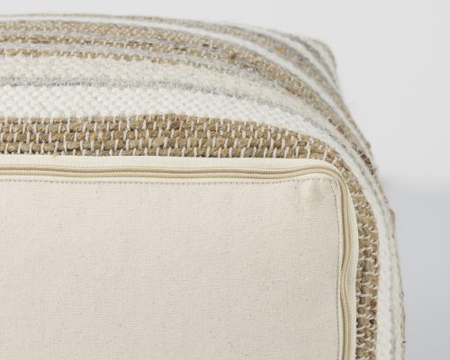 Mercana Aahana 16.0L x 16.0W x 16.0H White/Taupe/Gray Striped Hemp and Cotton Pouf - Image 11