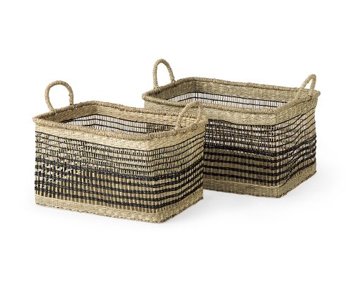 Mercana Nia (Set of 2) Light Brown Seagrass Rectangular Basket with Handles