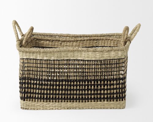 Mercana Nia (Set of 2) Light Brown Seagrass Rectangular Basket with Handles - Image 4