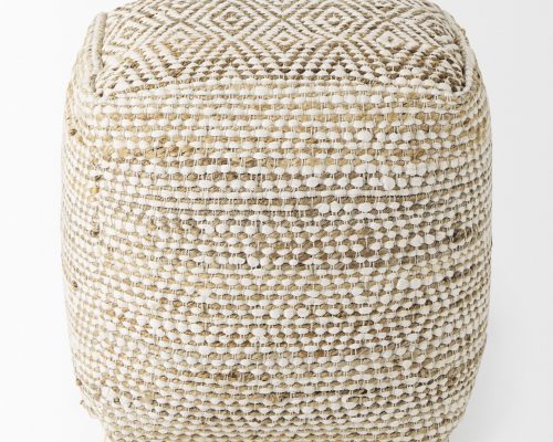 Mercana Ekani 16.0L x 16.0W x 16.0H Cream/Beige Cotton Pouf - Image 4