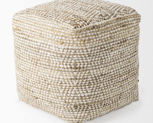 Mercana Ekani 16.0L x 16.0W x 16.0H Cream/Beige Cotton Pouf - Image 5