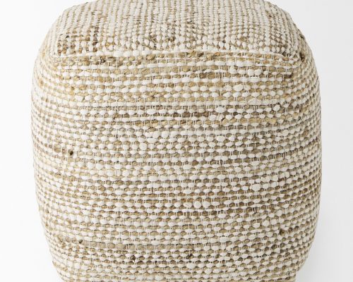 Mercana Ekani 16.0L x 16.0W x 16.0H Cream/Beige Cotton Pouf - Image 6