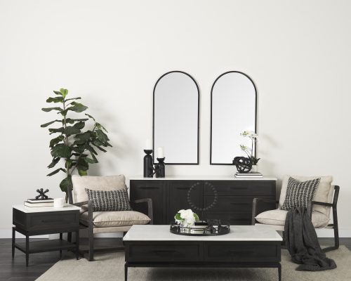 Mercana Kimbel 24L x 24W Black Metal Mirrored Base Round Tray