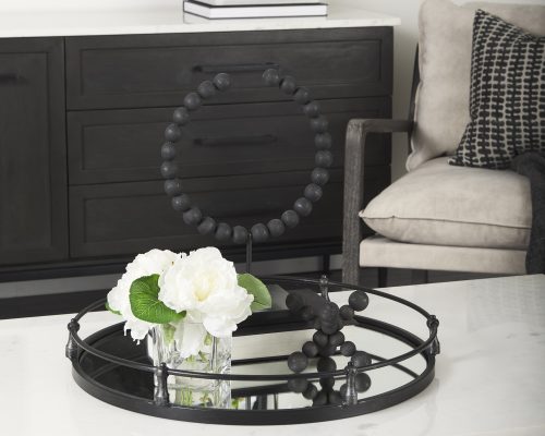 Mercana Kimbel 24L x 24W Black Metal Mirrored Base Round Tray - Image 4