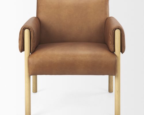 Mercana Ashton Brown Leather w/ Light Wood Accent Chair - Image 4