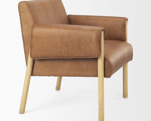 Mercana Ashton Brown Leather w/ Light Wood Accent Chair - Image 7