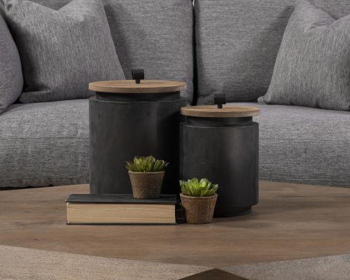 Mercana Cyril (Set of 2) Gray Metal W/ Brown Wood Lids Jars - Image 4