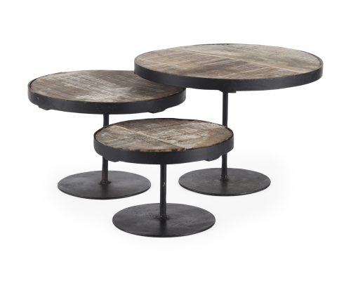 Alternative view of Mercana Lorenz (Set of 3) Light Brown Wood W/ Black Metal Base Round Decorative Display Stands