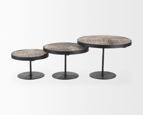 Mercana Lorenz (Set of 3) Light Brown Wood W/ Black Metal Base Round Decorative Display Stands - Image 4