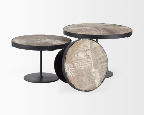 Mercana Lorenz (Set of 3) Light Brown Wood W/ Black Metal Base Round Decorative Display Stands - Image 5