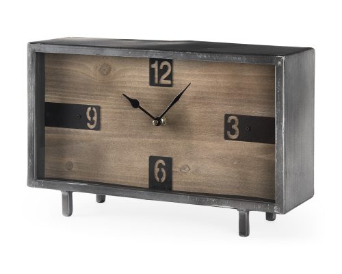 Alternative view of Mercana Harvey 13.0L x 4.5W x 8.1H Black Metal and Wood Rectangular Table Clock