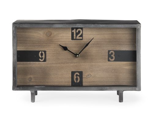 Mercana Harvey 13.0L x 4.5W x 8.1H Black Metal and Wood Rectangular Table Clock - Image 6
