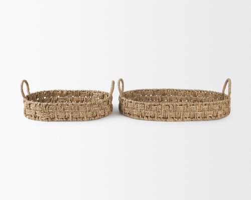 Mercana Haini Set of 2 Large Basketweave Seagrass Trays w/ Loop Handles - Image 3