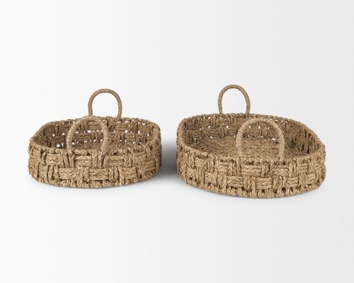 Mercana Haini Set of 2 Large Basketweave Seagrass Trays w/ Loop Handles - Image 4