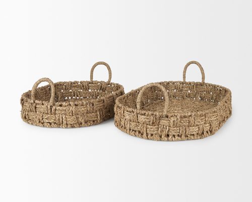 Mercana Haini Set of 2 Large Basketweave Seagrass Trays w/ Loop Handles - Image 5