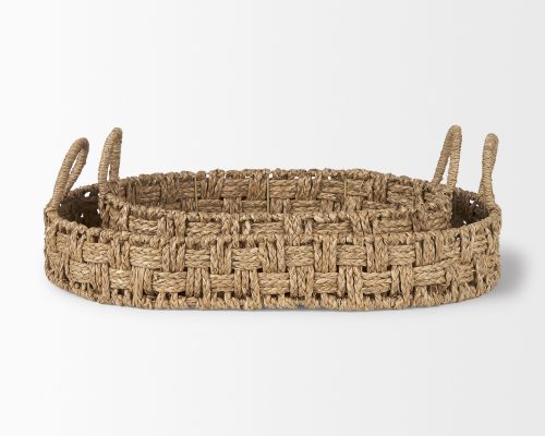 Mercana Haini Set of 2 Large Basketweave Seagrass Trays w/ Loop Handles - Image 6