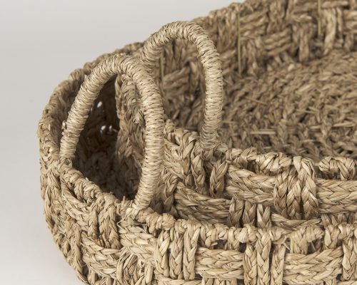 Mercana Haini Set of 2 Large Basketweave Seagrass Trays w/ Loop Handles - Image 8