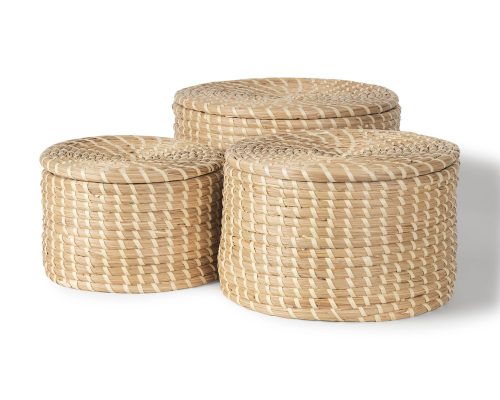 Mercana Kailini Set of 3 Nesting Seagrass & Palm Leaf Boxes with Lids