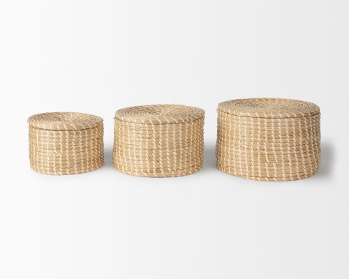 Alternative view of Mercana Kailini Set of 3 Nesting Seagrass & Palm Leaf Boxes with Lids