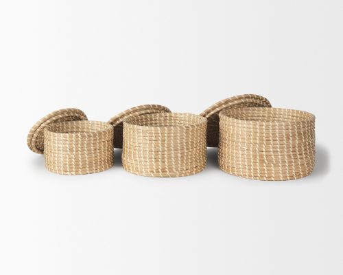 Mercana Kailini Set of 3 Nesting Seagrass & Palm Leaf Boxes with Lids - Image 3