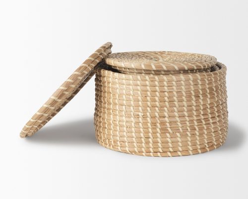 Mercana Kailini Set of 3 Nesting Seagrass & Palm Leaf Boxes with Lids - Image 4