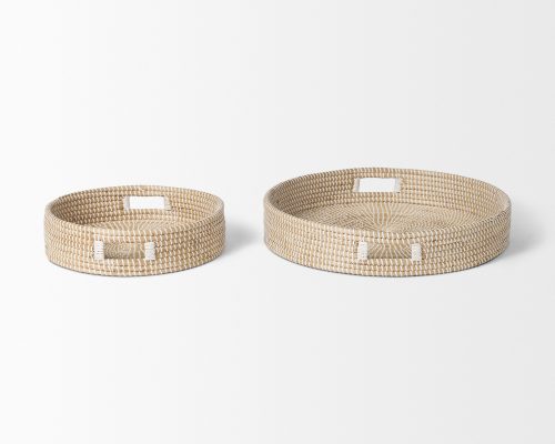 Mercana Kalama Set of 2 Large Round Seagrass Trays w/ Handles - Image 3