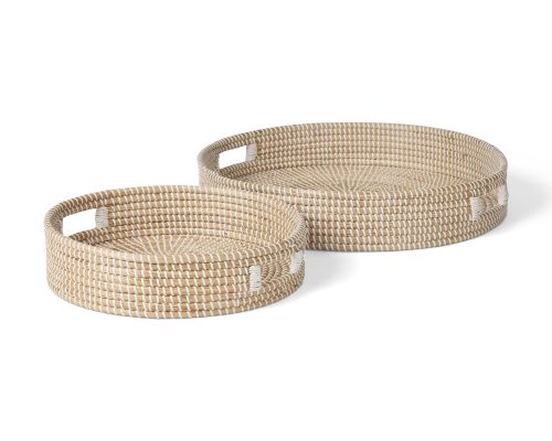 Mercana Kalama Set of 2 Large Round Seagrass Trays w/ Handles