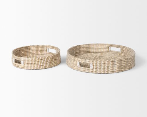 Mercana Kalama Set of 2 Large Round Seagrass Trays w/ Handles - Image 4