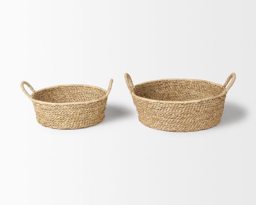Mercana Ayanna Set of 2 Deep Nesting Seagrass Baskets w/ Handles - Image 3