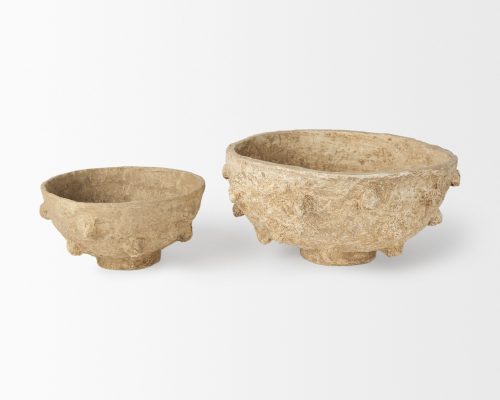 Mercana Sonam Set of 2 Beige Paper Mache Spiked Bowls - Image 4