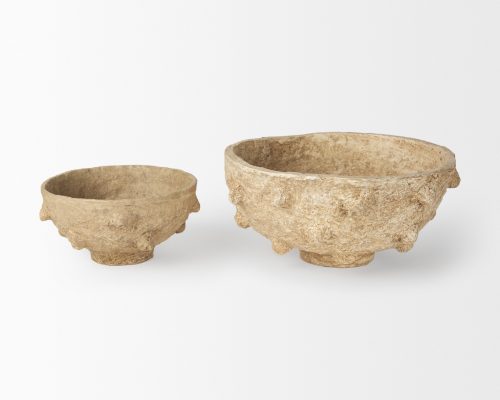 Mercana Sonam Set of 2 Beige Paper Mache Spiked Bowls - Image 5