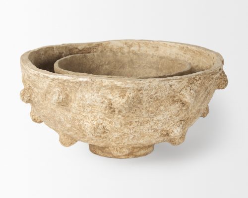 Mercana Sonam Set of 2 Beige Paper Mache Spiked Bowls - Image 6
