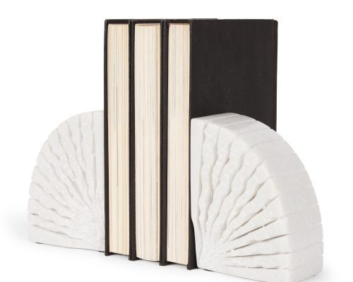 Mercana Stept White Marble Bookends w/rough carving (set of 2)