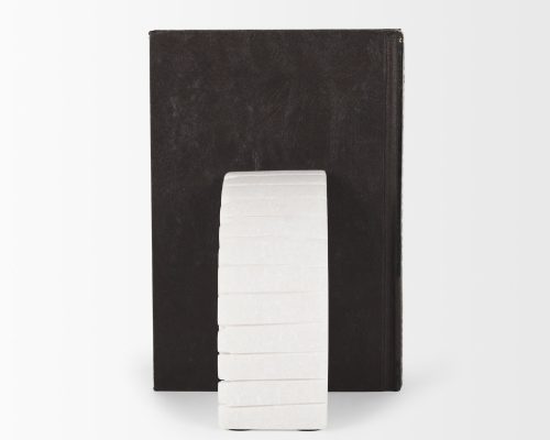 Mercana Stept White Marble Bookends w/rough carving (set of 2) - Image 3