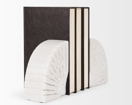 Mercana Stept White Marble Bookends w/rough carving (set of 2) - Image 4