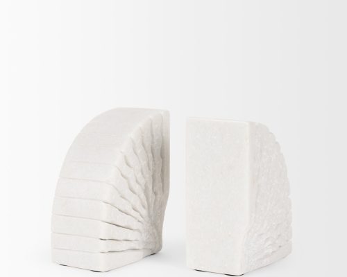 Mercana Stept White Marble Bookends w/rough carving (set of 2) - Image 5