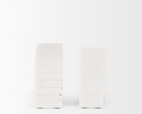 Mercana Stept White Marble Bookends w/rough carving (set of 2) - Image 6
