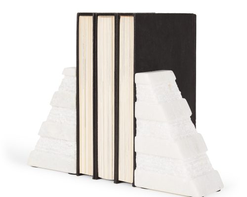 Alternative view of Mercana Cavetto White Marble Bookends w/rough carving S/2