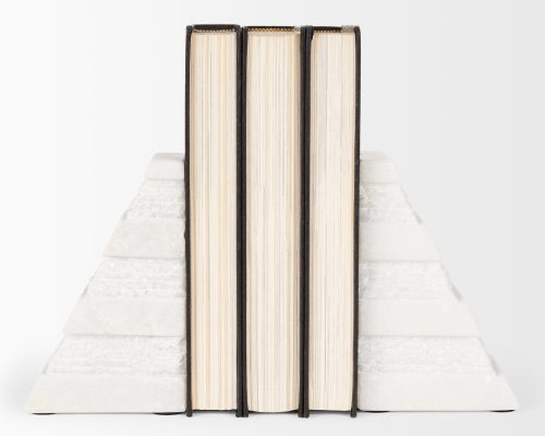 Mercana Cavetto White Marble Bookends w/rough carving S/2 - Image 5