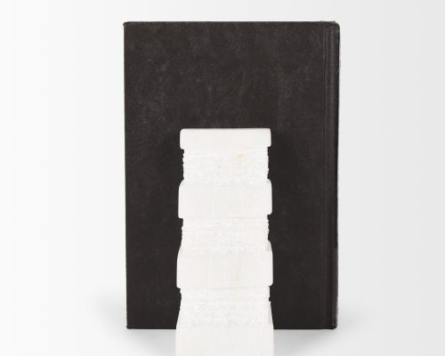 Mercana Cavetto White Marble Bookends w/rough carving S/2 - Image 6