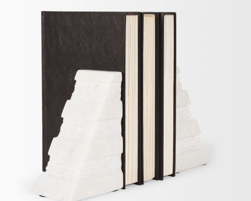 Mercana Cavetto White Marble Bookends w/rough carving S/2 - Image 7