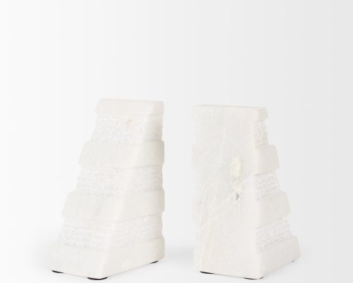 Mercana Cavetto White Marble Bookends w/rough carving S/2 - Image 8