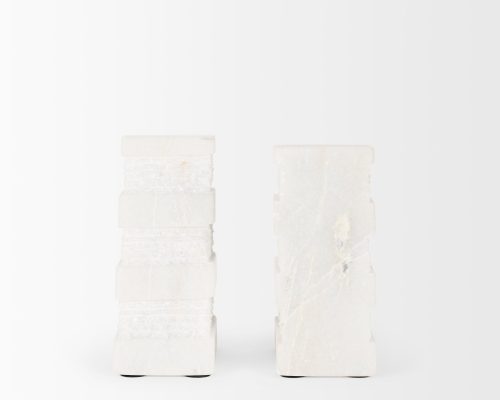 Mercana Cavetto White Marble Bookends w/rough carving S/2 - Image 9