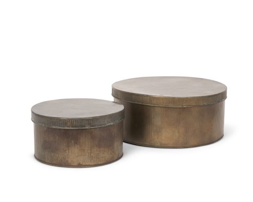 Mercana Josephine Round Antique Gold Metal Box (Set of 2)