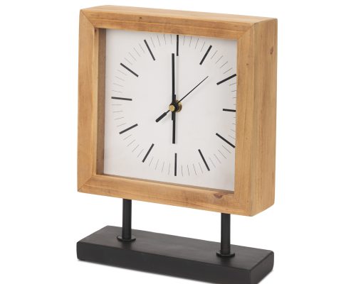 Alternative view of Mercana Renaya Light Brown Wood w/ Matte Black Metal Base Table Clock