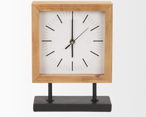 Mercana Renaya Light Brown Wood w/ Matte Black Metal Base Table Clock - Image 4