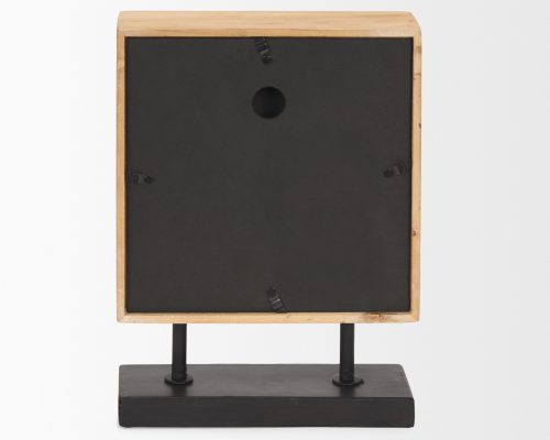 Mercana Renaya Light Brown Wood w/ Matte Black Metal Base Table Clock - Image 6
